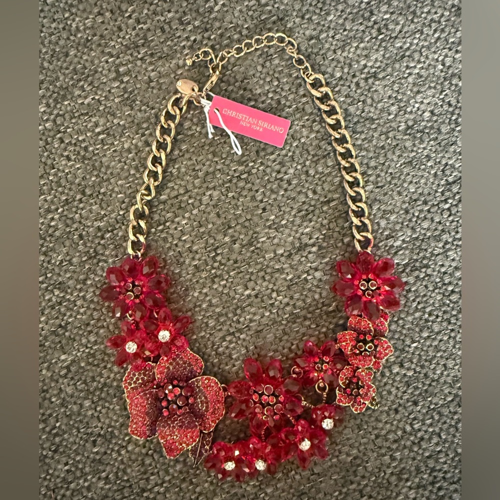 NWT Christian Siriano Ruby Blossom Necklace Costume Jewelry